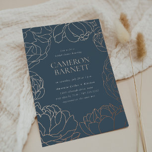 Peony Garden Dark Dusty Blue Floral Brautparty Folieneinladung