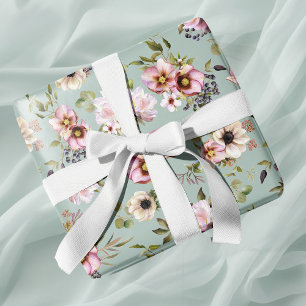 Peony Garden Jade Green Wedding  Geschenkpapier