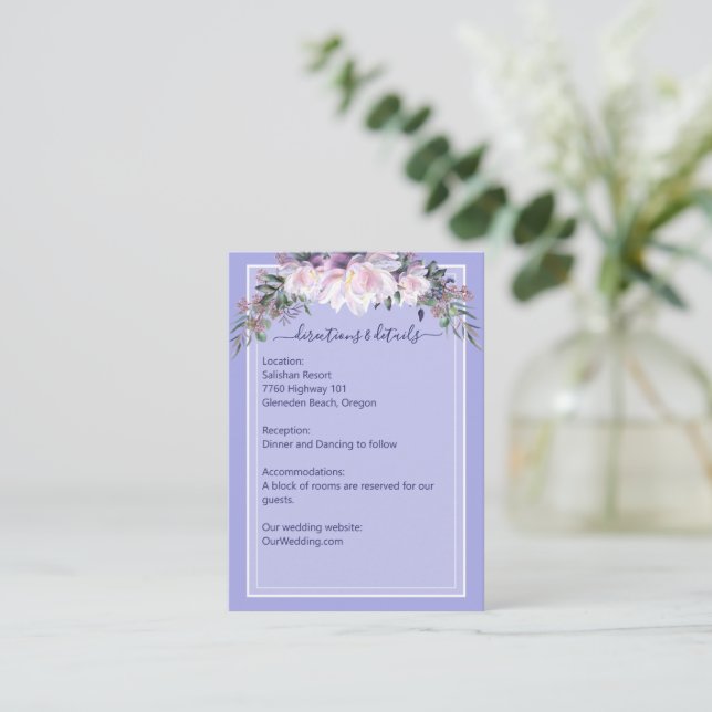 Peony Garden Periwinkle Lavender Wedding Details Begleitkarte (Stehend Vorderseite)