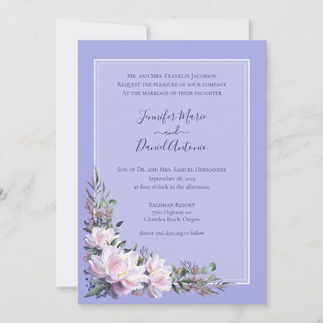 Peony Garden Periwinkle Lavender Wedding Einladung (Vorderseite)