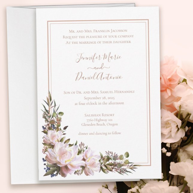 Peony Garden Rustic Peach White Wedge Einladung (Peony Garden Adobe White Wedding Invitation)