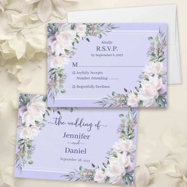 Peony Garden Wedding Lavender RSVP Card Karte (Peony Garden Wedding Lavender RSVP Card - Pink Peonies and Sage Green Eucalyptus)