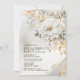 Peony Gold Gray Black Engagement Party Einladung