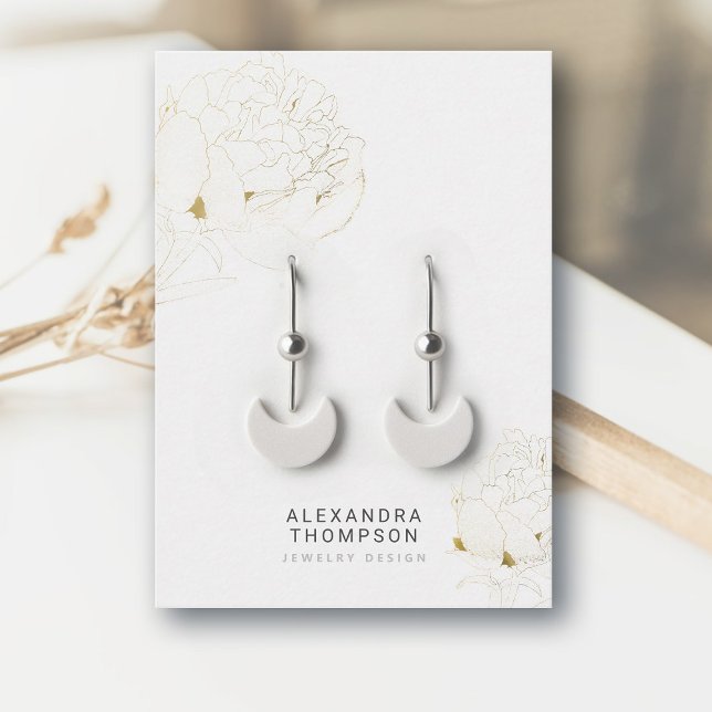 Peony *Gold Moderne Blumenmotive Sketch Juwelier D Visitenkarte (floral earrings jewelry display card faux gold peony art sketch modern minimalist elegant classy)