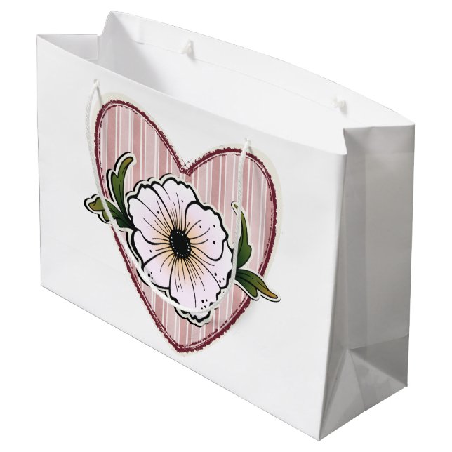 Peony Heart Große Geschenktüte (Rückseite Schrägansicht)