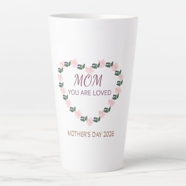 Peony Heart Latte Love for Mom Milchtasse (Vorderseite)