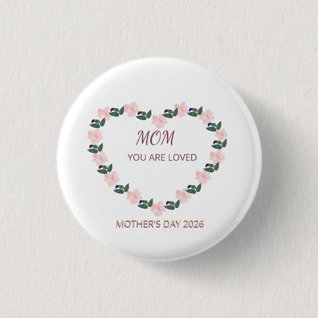 Peony Heart Mom Love Emblem Button (Vorderseite)