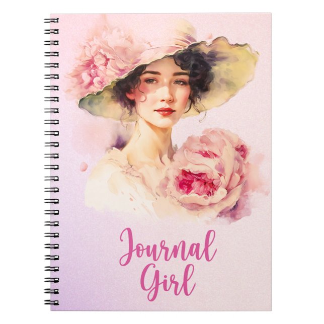 Peony Journal Girl Spiral Notebook - Pink Notizblock (Vorderseite)