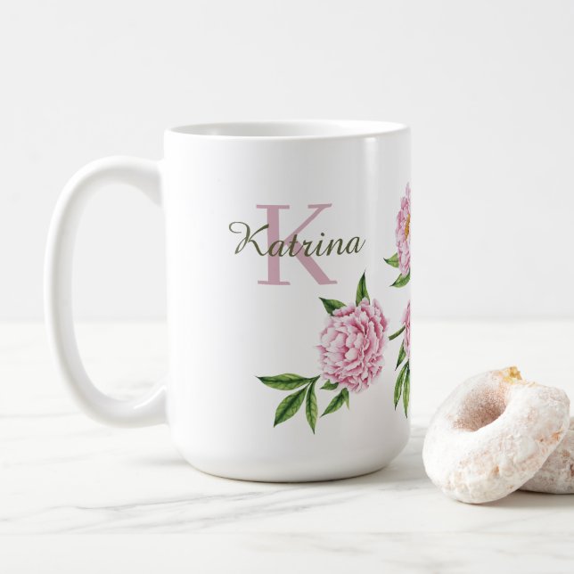 Peony Mit Monogramm Tasse (Mit Donut)