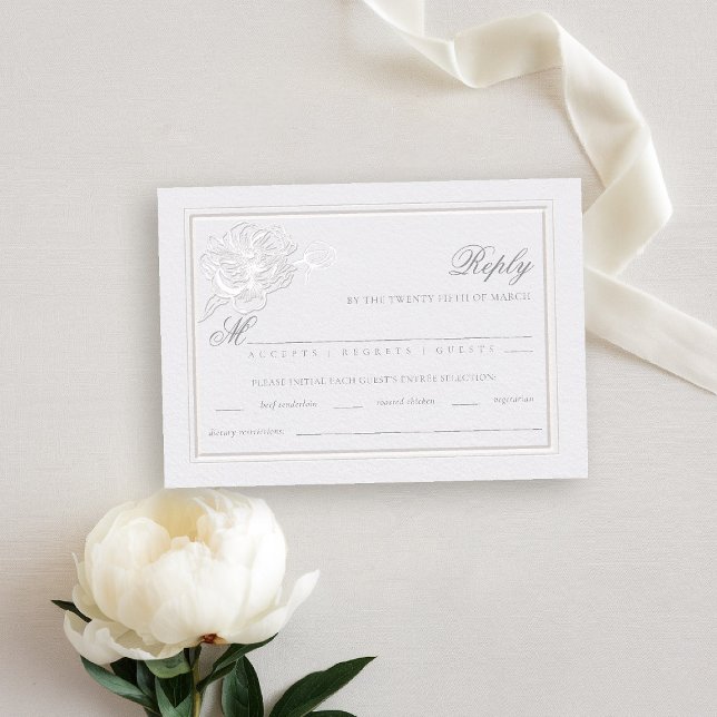 Peony Modern Formal Elegante Hochzeitssaal UAWG (peony wedding rsvp reply meal formal modern classic traditional calligraphy double frame faux emboss)