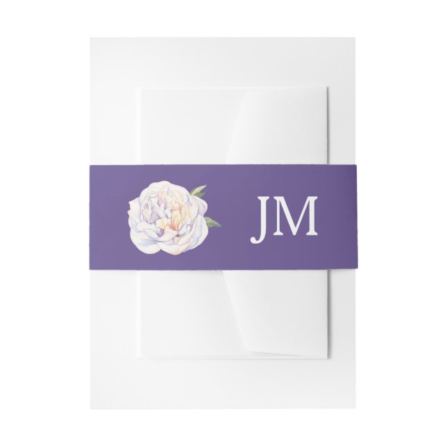 Peony Monogram Floral Violet Lila Hochzeit Einladungsbanderole (Vorderseite Beispiel)