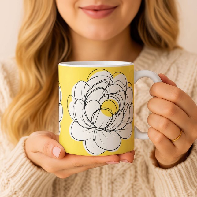 Peony Mug Bold Yellow Graphic Flower Minimalist Li Kaffeetasse (Von Creator hochgeladen)