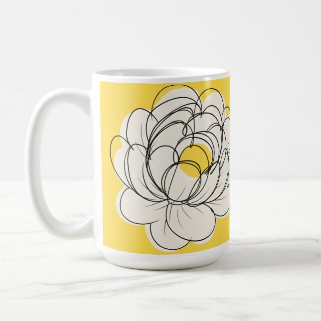 Peony Mug Bold Yellow Graphic Flower Minimalist Li Kaffeetasse (Links)