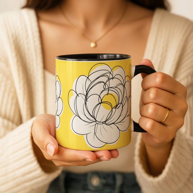 Peony Mug Bold Yellow Graphic Flower Minimalist Li Tasse (Von Creator hochgeladen)