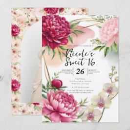 Peony & Orchid Garden Floral Glam Wedding Sweet 16 Einladung