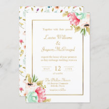 Peony Pastel Watercolor Gold Script Wedding