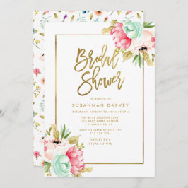 Peony Pastel Watercolors Gold Script Bridal Shower Einladung