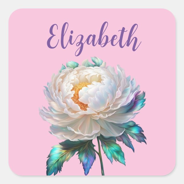 Peony Peace Quadratischer Aufkleber (Vorderseite)