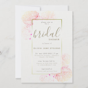 Peony Pink Gold Elegantes Blumenrahmen Brautparty Einladung