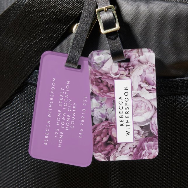 Peony Pink Roses Blume Personalisiert Gepäckanhänger (Peony Pink Roses Floral Flower Personalised Luggage Tag)