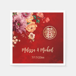 Peony Red Chinese Wedding Custom Serviette