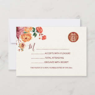 Peony Red UAWG Chinese Wedding RSVP Karte