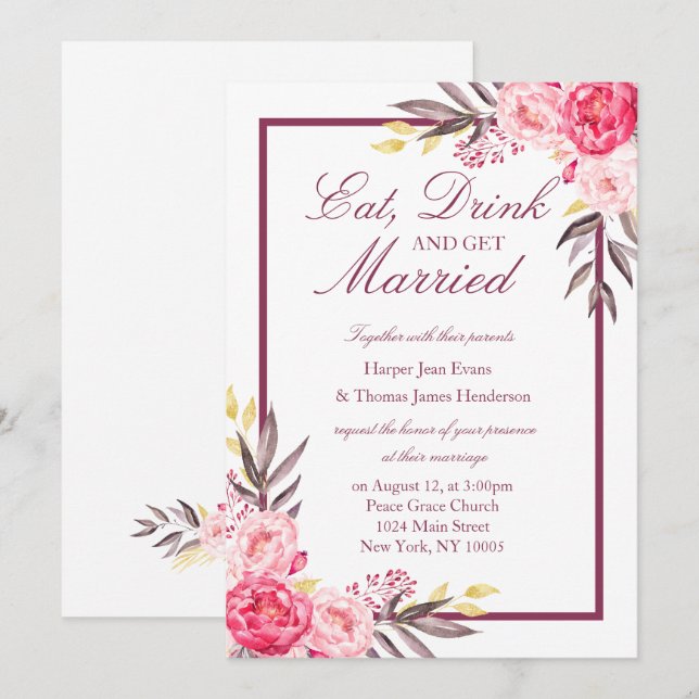Peony Romance Wedding Invite Einladung (Vorne/Hinten)