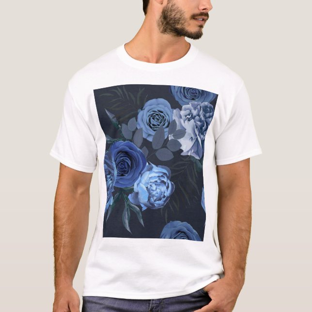 Peony Rose: Dunkle Blüte Vintag. T-Shirt (Vorderseite)