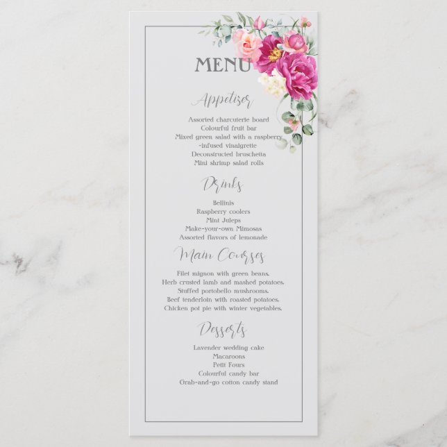 Peony & Rose Eukalyptus Greenerity Menu Menükarte (Vorderseite)