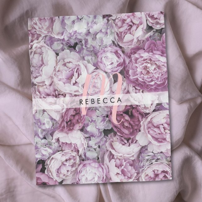 Peony Rose Floral Pink Script Monogram Fleecedecke (Peony Roses Floral Pink Script Monogram Fleece Blanket)