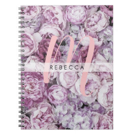 Peony Rose Floral Pink Script Monogram Notizblock