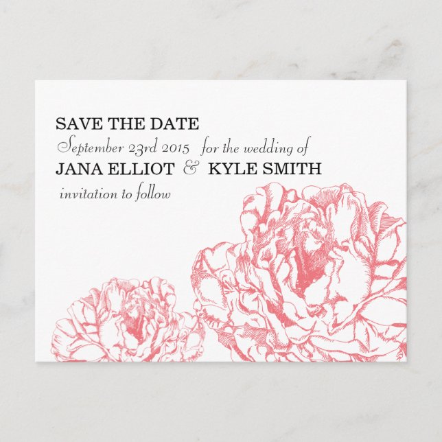 Peony Save the Date Ankündigungspostkarte (Vorderseite)
