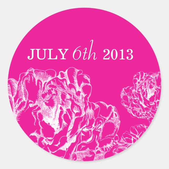 Peony Save the Date Sticker Hot Pink (Vorderseite)