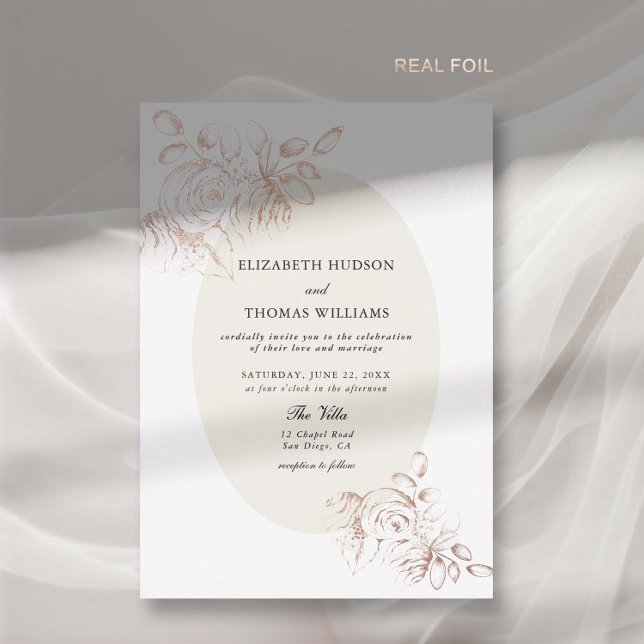 Peony Sketch Gold Foil Classic Flora Rahmen Weddin Folieneinladung (peony wedding invitation modern classic formal  floral sketch frame gold foil elegant luxury unique)