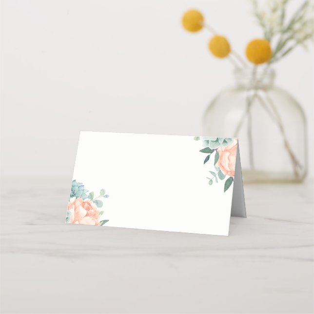 Peony Succulents Floral Watercolor Wedding Platzkarte (Vorderseite)
