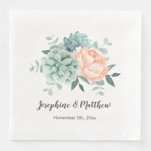 Peony Succulents Floral Watercolor Wedding Serviette