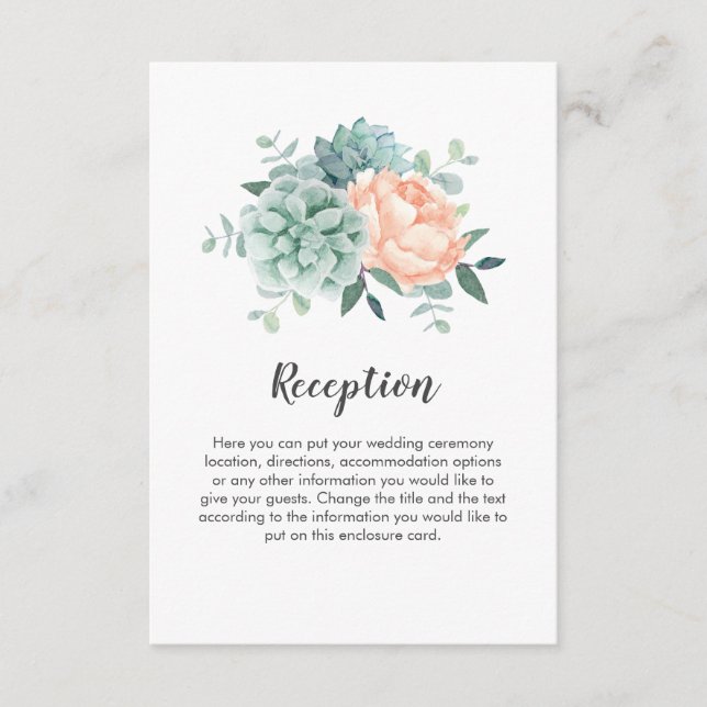 Peony Succulents Floral Wedding Card Begleitkarte (Vorderseite)