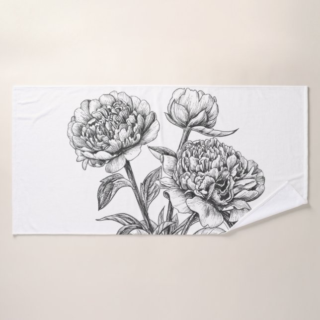Peony Tinte zeichnend Badhandtuch Set (Badehandtuch)