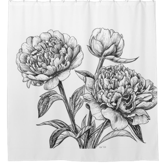 Peony Tinte zeichnend Duschvorhang (Vorderseite)