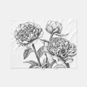 Peony Tinte zeichnend Fleecedecke