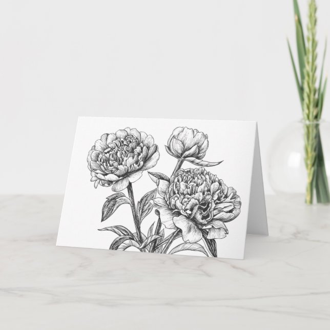 Peony Tinte zeichnend Karte (Vorderseite)