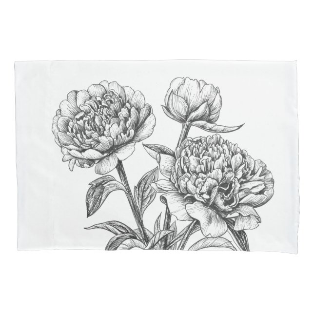 Peony Tinte zeichnend Kissenbezug (Vorderseite)