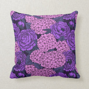 Peony und Hydrangea in Rosa und Violett Kissen