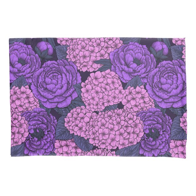 Peony und Hydrangea in Rosa und Violett Kissenbezug (Vorderseite)