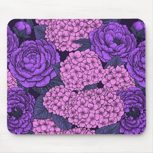 Peony und Hydrangea in Rosa und Violett Mousepad (Vorne)