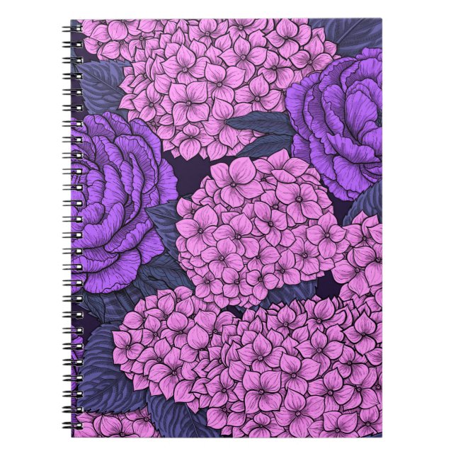 Peony und Hydrangea in Rosa und Violett Notizblock (Vorderseite)