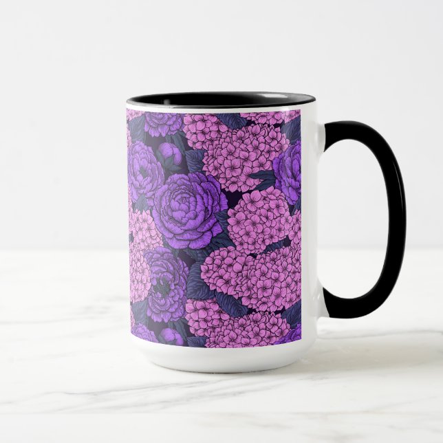 Peony und Hydrangea in Rosa und Violett Tasse (Rechts)