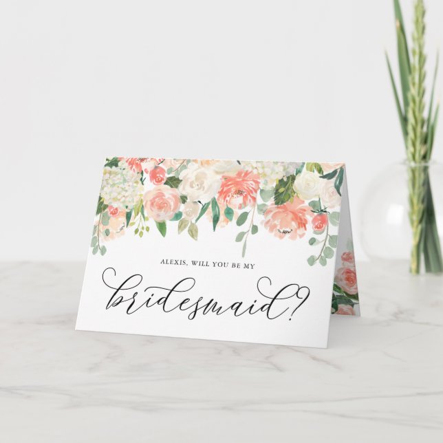 Peony und Hydrangea werden Sie meine Bridesmaid se Karte (Vorderseite)