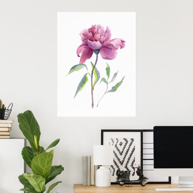 Peony Watercolor Botanical Wall Art Poster (Heimbüro)