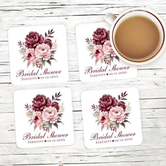 Peony Watercolor Brautparty Rechteckiger Pappuntersetzer (Von Creator hochgeladen)